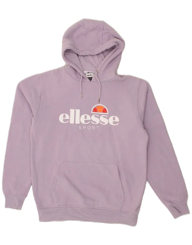 ELLESSE Womens Graphic Hoodie Jumper UK 14 Large Purple Cotton