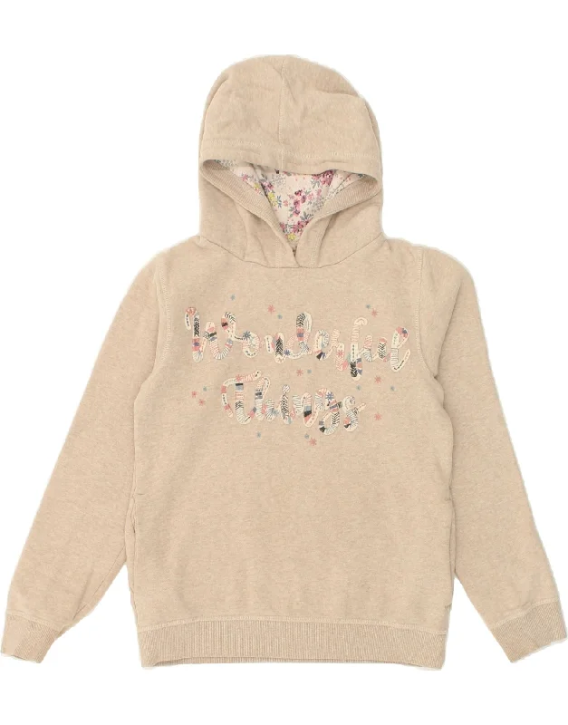 FAT FACE Girls Graphic Hoodie Jumper 10-11 Years Beige Cotton