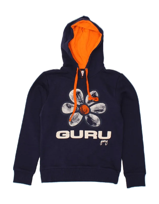 GURU Girls Graphic Hoodie Jumper 9-10 Years Navy Blue Cotton