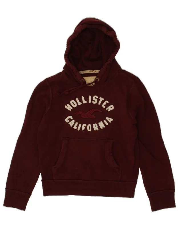 HOLLISTER Mens Graphic Hoodie Jumper Small Burgundy Cotton