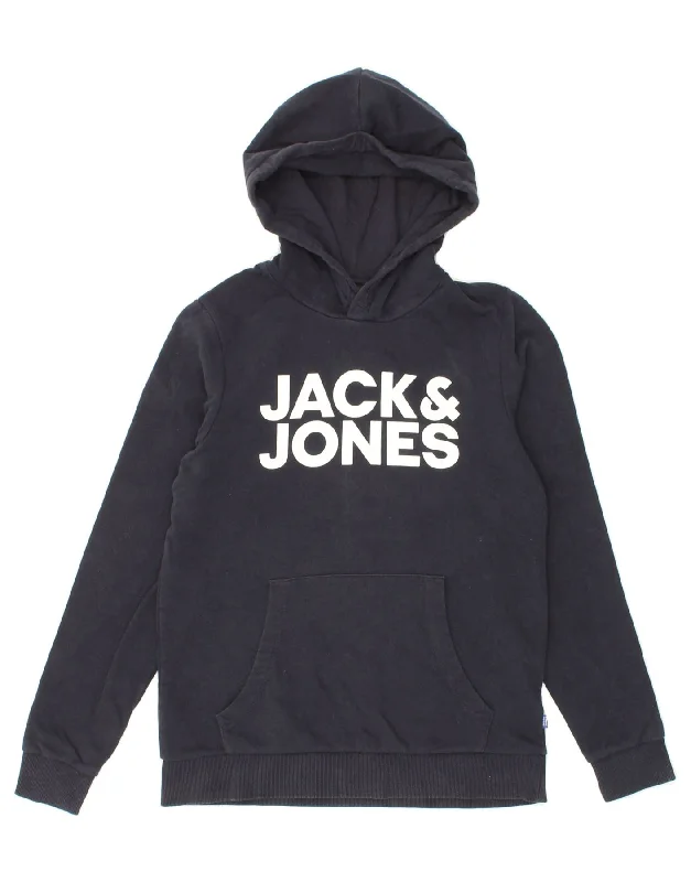 JACK & JONES Boys Graphic Hoodie Jumper 13-14 Years Navy Blue Cotton