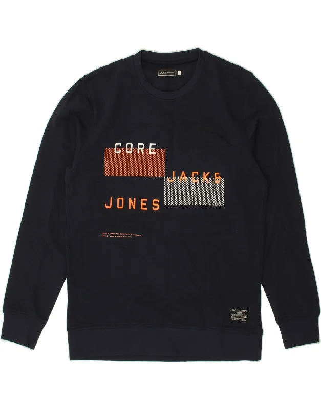 JACK & JONES Mens Graphic Sweatshirt Jumper Large Navy Blue Cotton