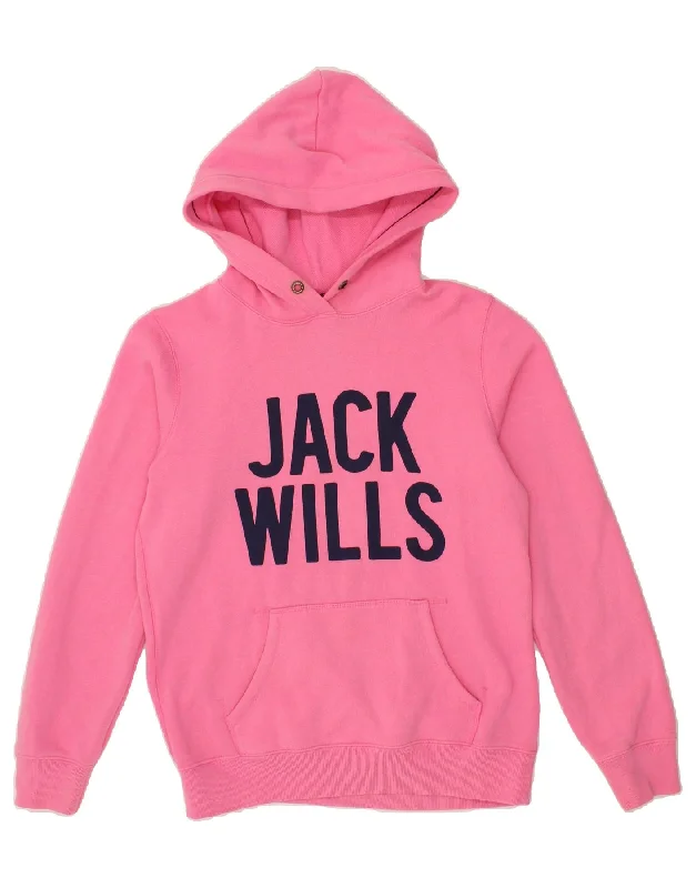 JACK WILLS Womens Graphic Hoodie Jumper UK  12 Medium Pink Cotton