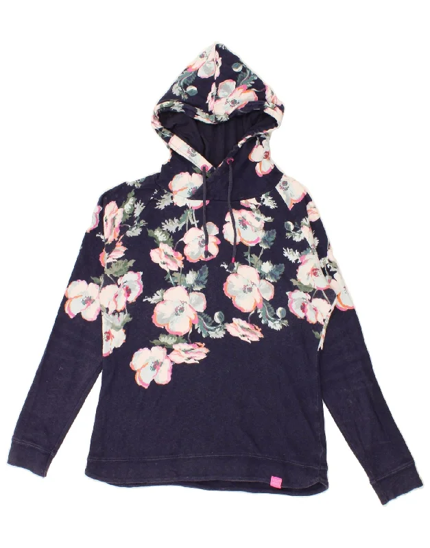 JOULES Womens Hoodie Jumper UK 12 Medium Navy Blue Floral Cotton