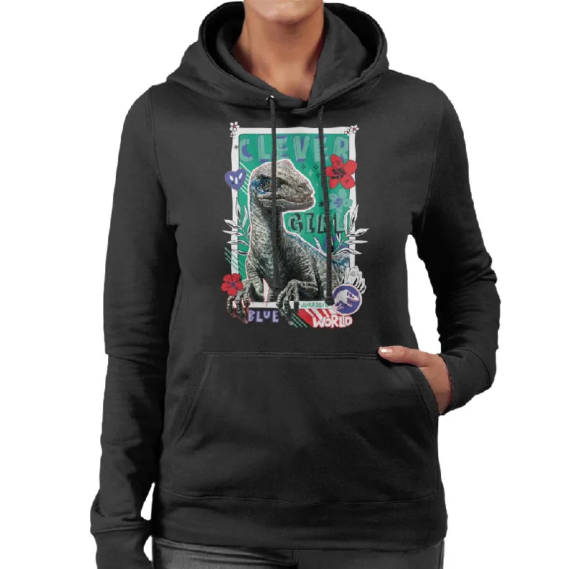 Jurassic Park Clever Girl Blue Floral Border Women's Hooded Sweatshirt