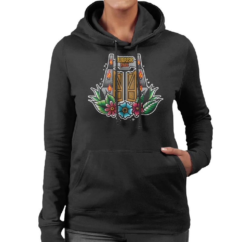 Jurassic Park Entrance Floral Aesthetic Women's Hooded Sweatshirt