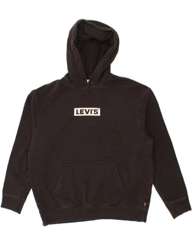 LEVI'S Mens Relaxed Fit Graphic Hoodie Jumper Large Black Cotton