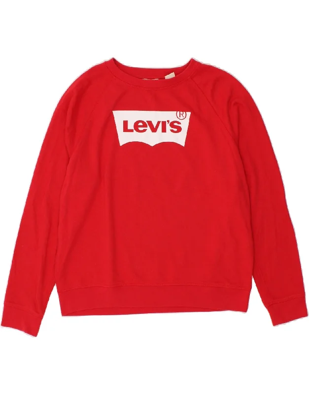 LEVI'S Womens Graphic Sweatshirt Jumper UK 16 Large Red Cotton