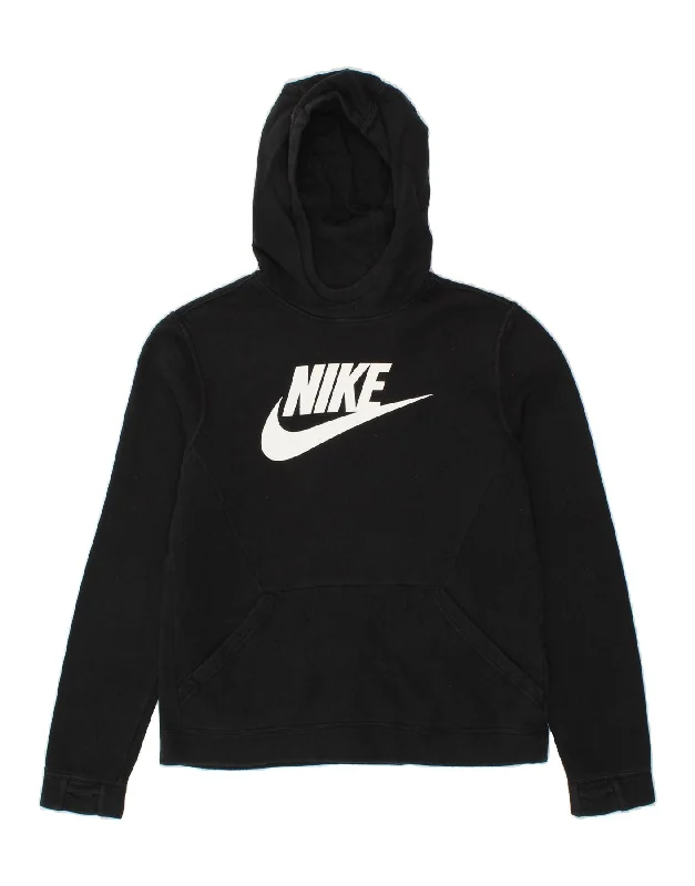 NIKE Boys Graphic Hoodie Jumper 13-14 Years XL Black Cotton