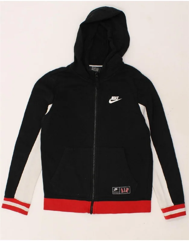 NIKE Boys Graphic Zip Hoodie Sweater 12-13 Years Large Black Colourblock