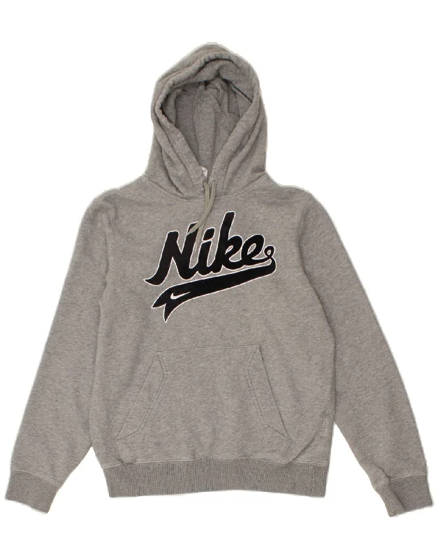 NIKE Mens Graphic Hoodie Jumper Small Grey Cotton