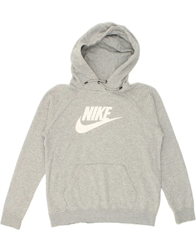 NIKE Womens Graphic Hoodie Jumper UK 14 Medium Grey Cotton