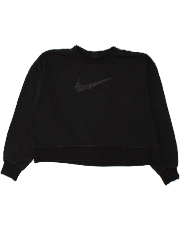 NIKE Womens Oversized Crop Sweatshirt Jumper UK 14 Medium Black Cotton