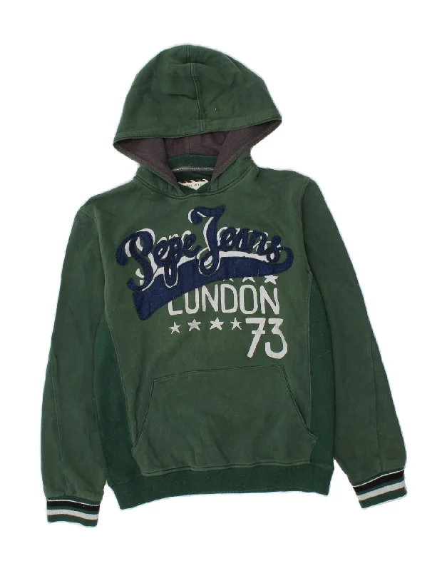 PEPE JEANS Mens London Graphic Hoodie Jumper Medium Green Colourblock