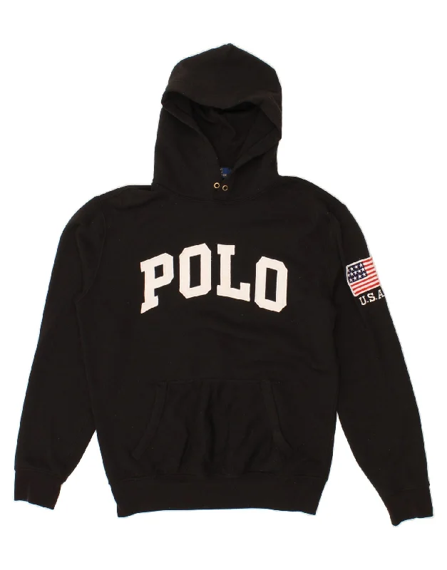 POLO RALPH LAUREN Mens Graphic Hoodie Jumper Small Black Cotton