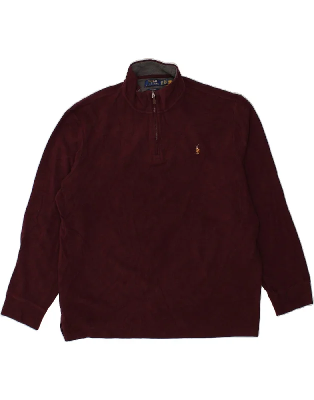 POLO RALPH LAUREN Mens Zip Neck Sweatshirt Jumper 2XL Burgundy Cotton