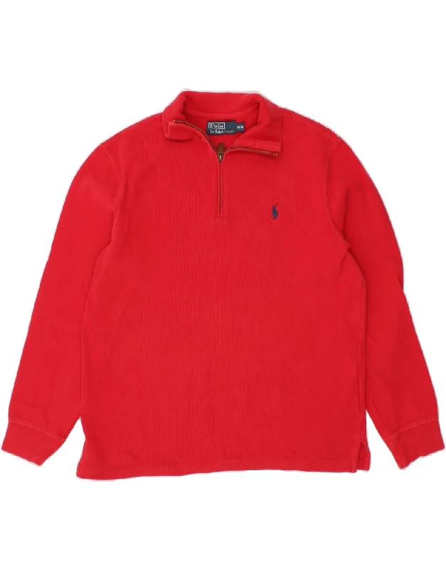 POLO RALPH LAUREN Mens Zip Neck Sweatshirt Jumper Medium Red Cotton