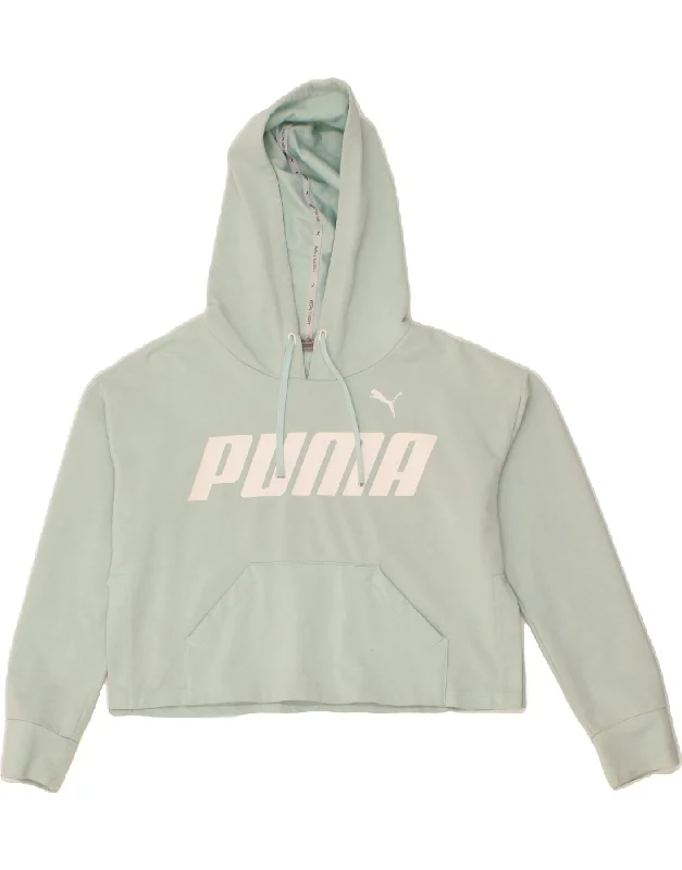 PUMA Girls Graphic Crop Hoodie Jumper 15-16 Years XS Green Cotton