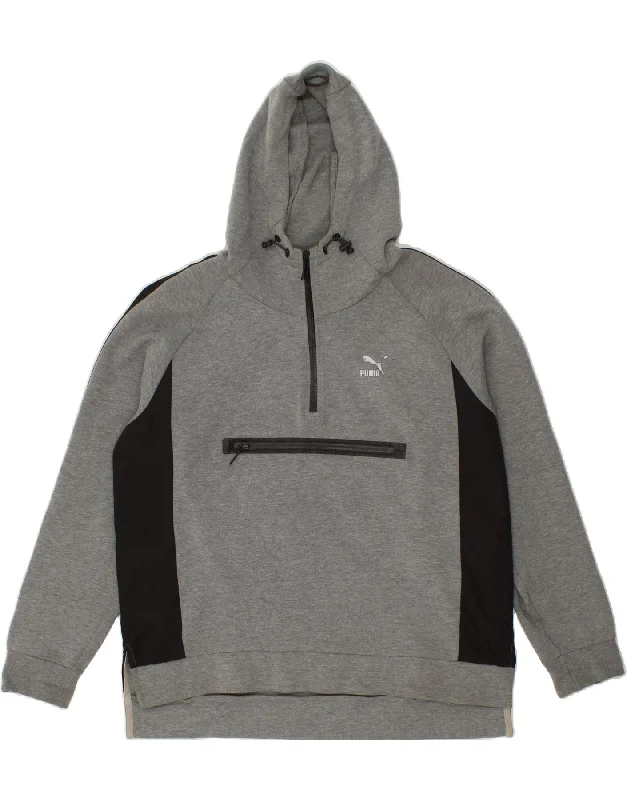 PUMA Mens Zip Neck Hoodie Jumper Large Grey Colourblock Cotton