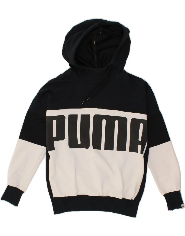 PUMA Womens Oversized Graphic Hoodie Jumper UK 6 XS Black Colourblock