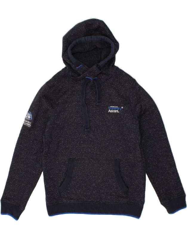 SUPERDRY Mens Graphic Hoodie Jumper Medium Navy Blue Flecked Polyester