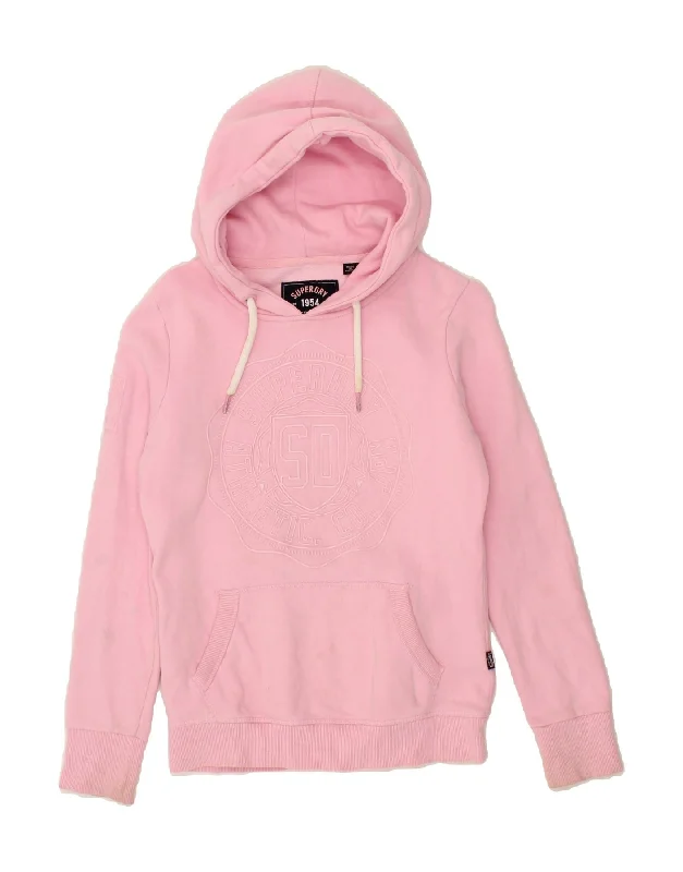 SUPERDRY Womens Graphic Hoodie Jumper UK 8 Small Pink Cotton