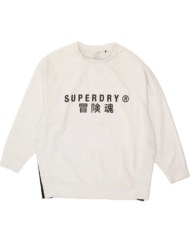 SUPERDRY Womens Oversized Graphic Sweatshirt Jumper UK 12 Medium White