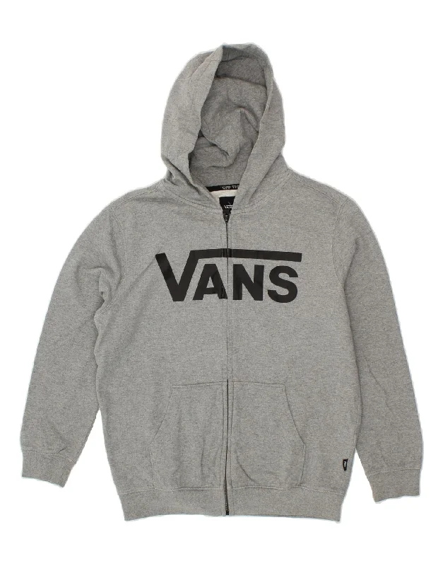 VANS Boys Graphic Zip Hoodie Sweater 12-13 Years Large Grey Cotton