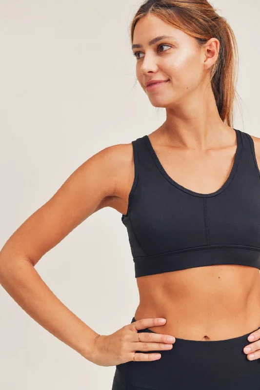 MONO B BRONZE Newport Cutout Overlay Sports Bra (Black)