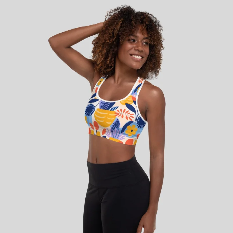 Padded Sports Bra Medium Support - Abstract Garden