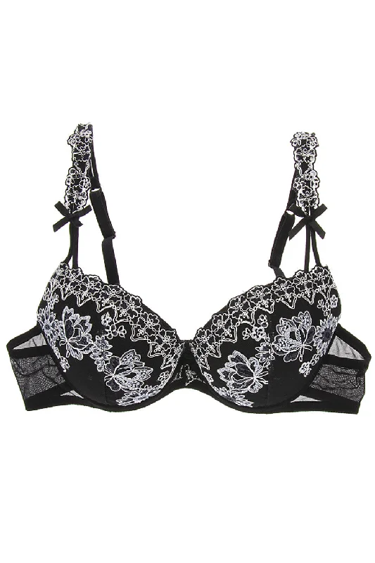 COTTON CLUB FLORAL Embroidered Black Bra