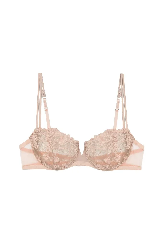 Embroidered tulle balcony bra