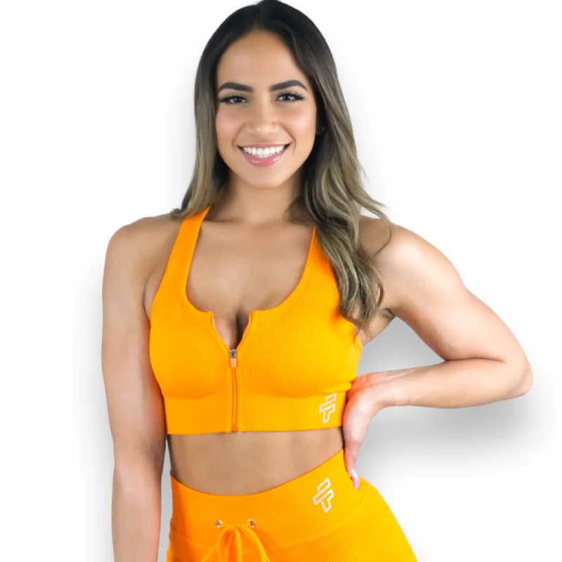 Orange Ribbed Sports Bra