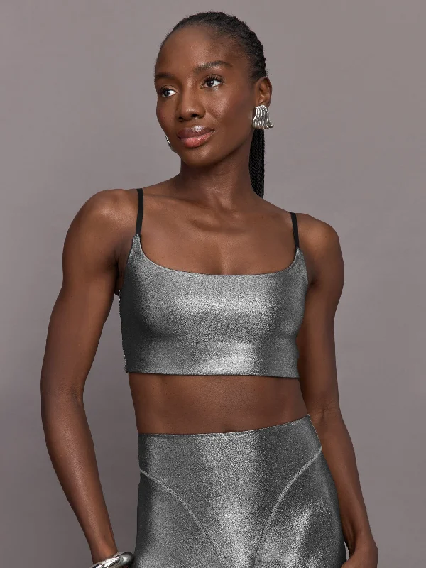 Liquid Metallic Scoop Bra - Silver