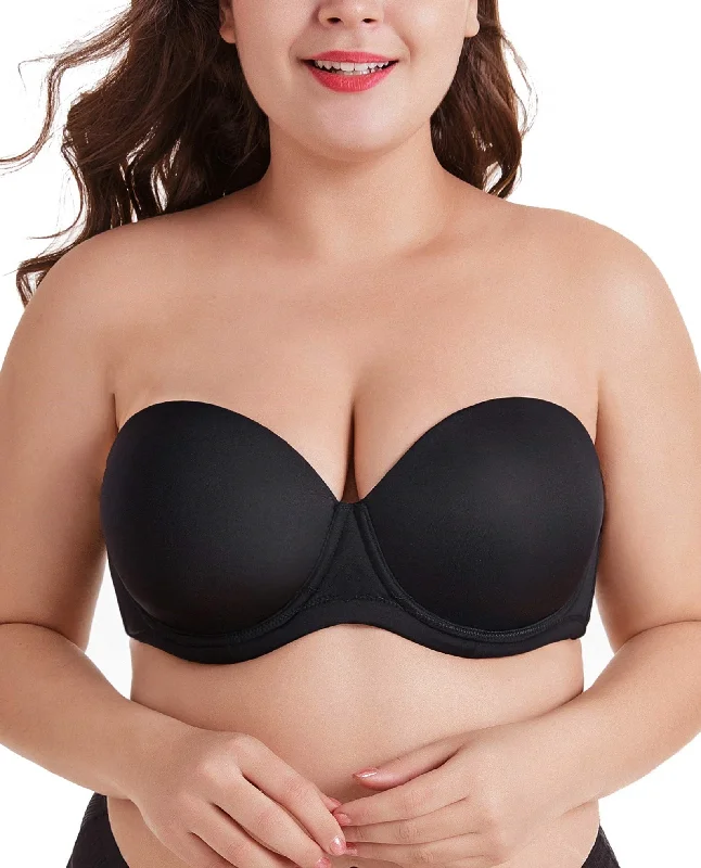 SheCurve® Plus Size Women's Underwire Contour Multiway Full Coverage Strapless Bra-BLACK