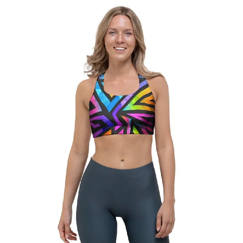 Rainbow Geometric Abstract Sports Bra