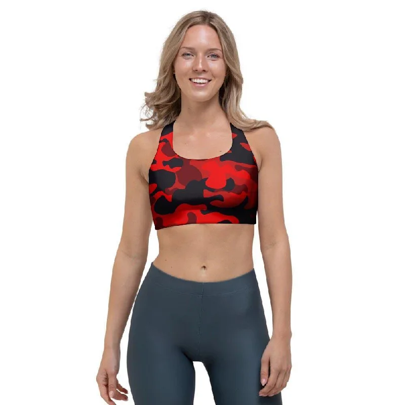 Red Camo Print Sports Bra