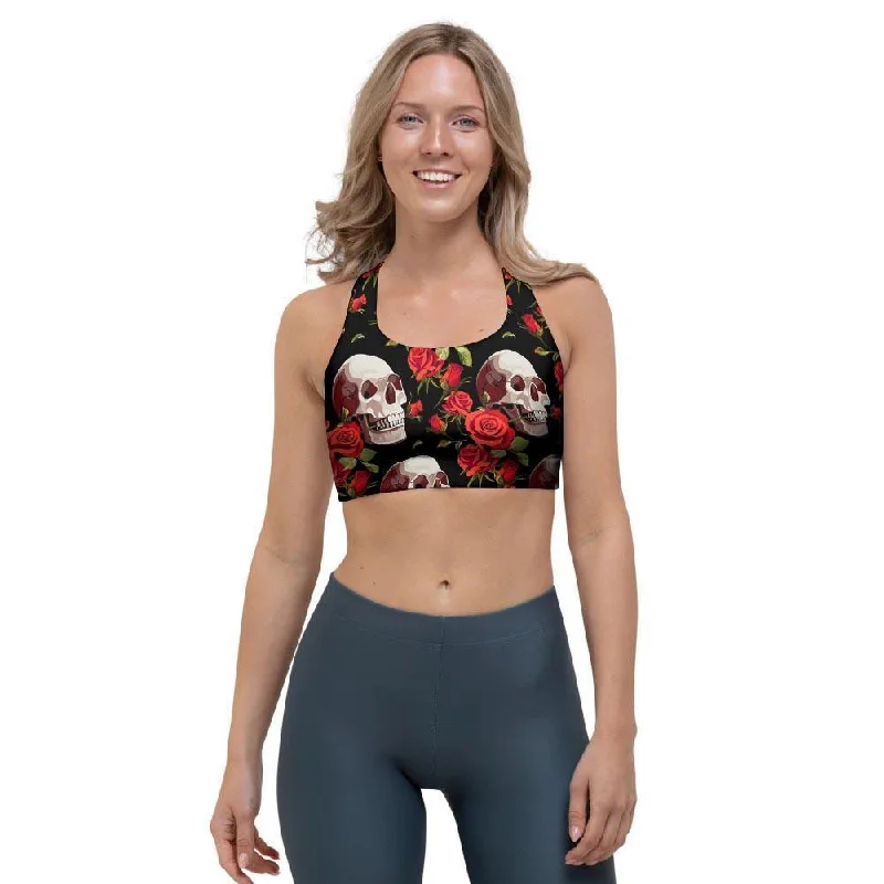 Red Rose Skull Sports Bra