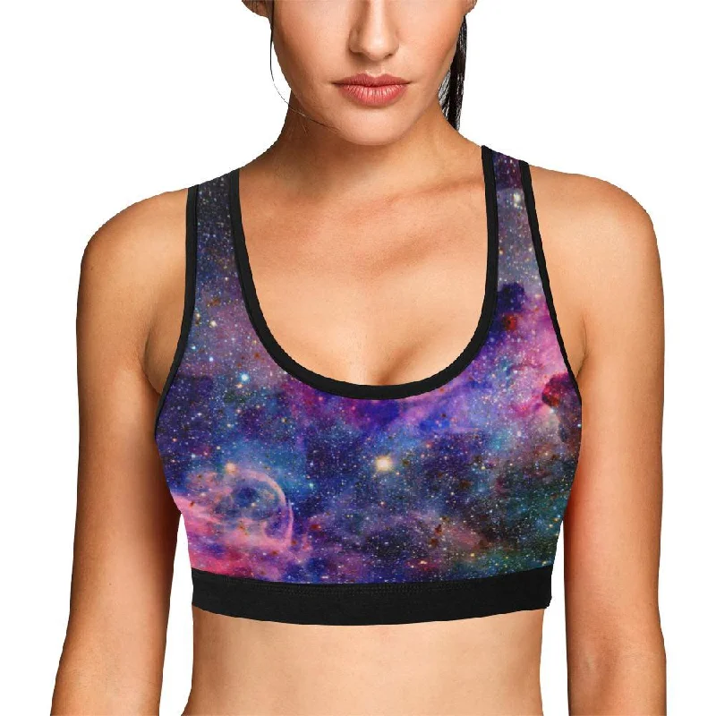 Stardust Space Galaxy Purple Print Women Sports Bra