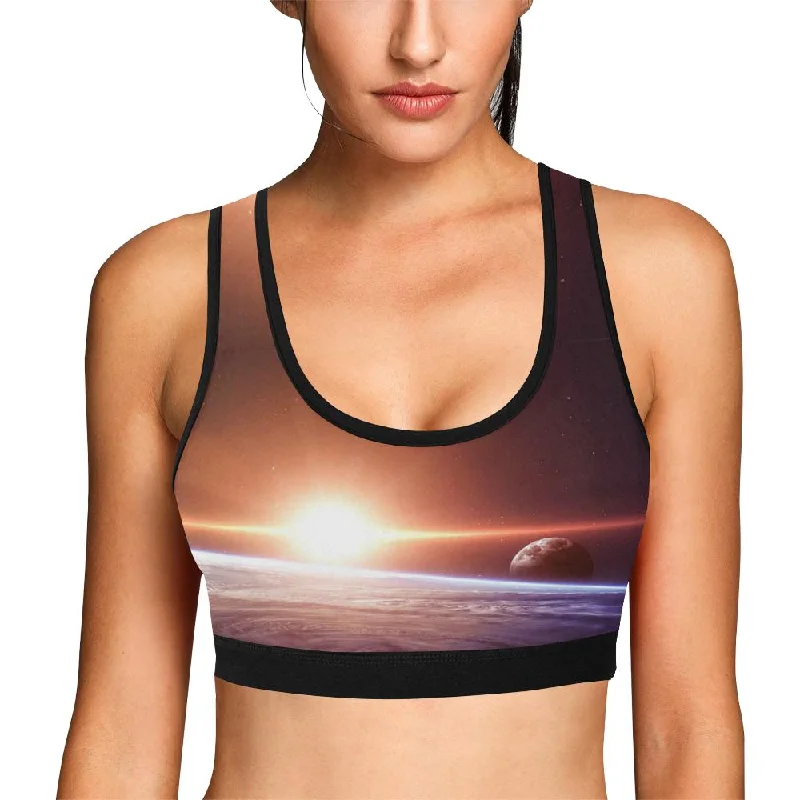 Sun Galaxy Space Earth Print Women Sports Bra