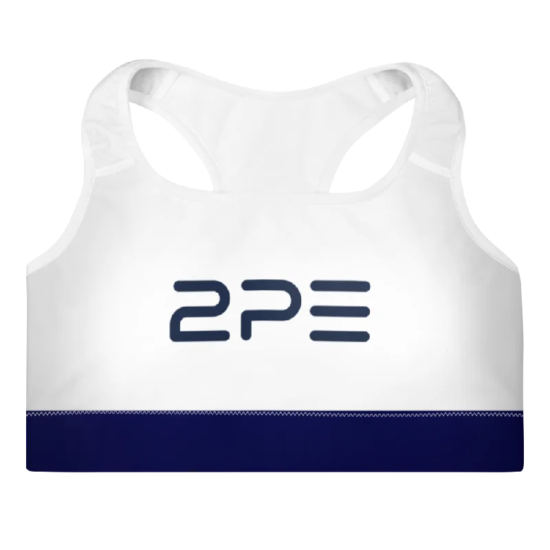 White with Navy Padded Sports Bra