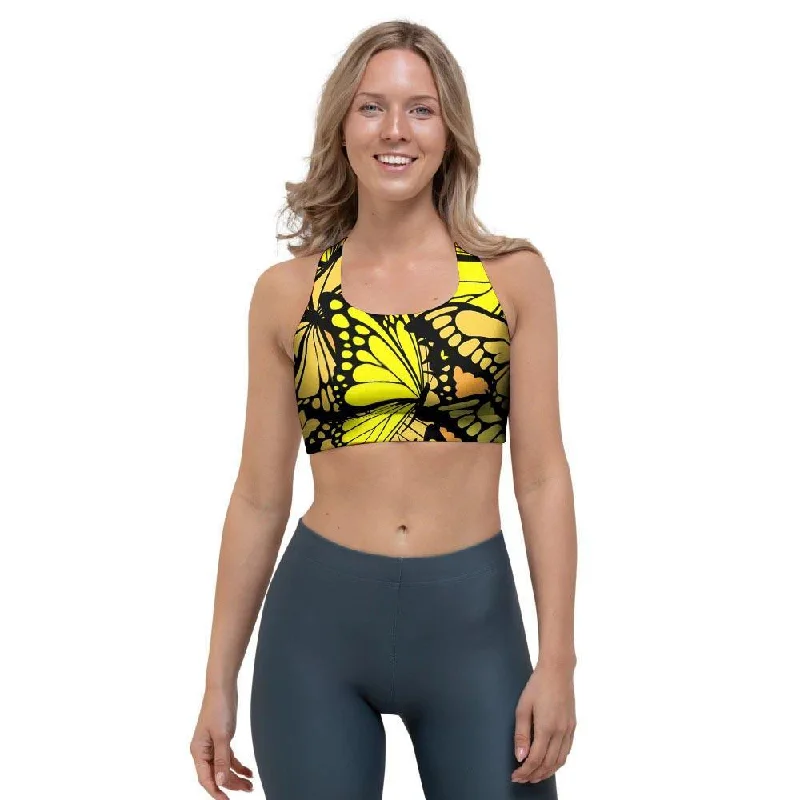 Yellow Monarch Butterfly Sports Bra