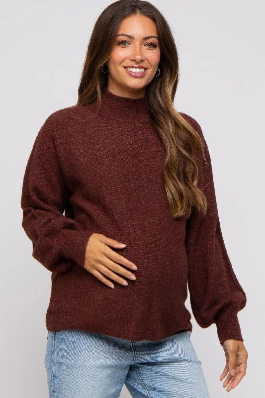 Brown Mock Neck Maternity Sweater