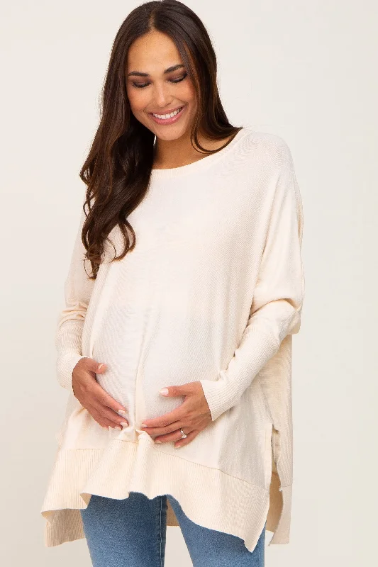 Ivory Dolman Sleeve Side Slit Maternity Sweater