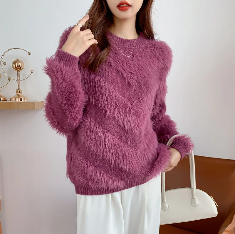 NiDELL Anti-Mink Velvet Stitching French Style Long Sleeve All-Matching Knitted Sweater Female . Autumn and Winter New Loose Trendy Bottoming Tops