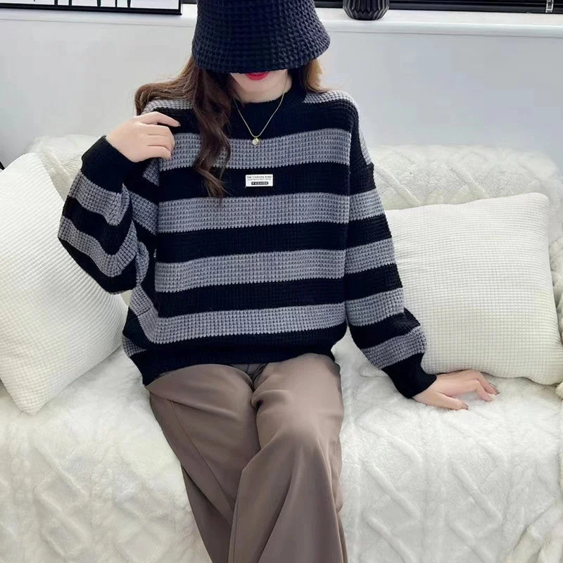 NiDELL Autumn Winter False-Two-Piece New Lazy Wind Soft Glutinous Loose Sweater Women's Korean-Style Design Sense Niche Color Matching Knitted Top