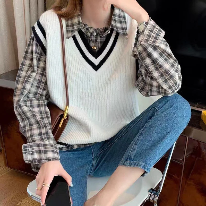 NiDELL College Style Outer Wear Inner Wear Sleeveless Fashion Knitted Vest Sweater Female . New Loose and Idle Wild Vest