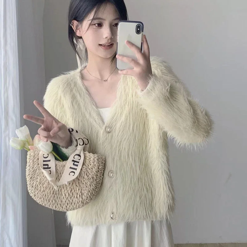 NiDELL High-Grade Socialite Artificial Mink Fur Sweater Coat Autumn New Korean Style Gentle Loose Soft Glutinous Knitted Top