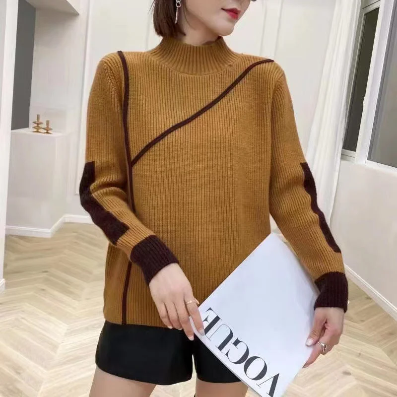 NiDELL Korean Style Half-High Collar Long Sleeves Sweater Loose Bottoming Shirt Outer Wear Fashionable All-Match Casual . Autumn and Winter Clothing New