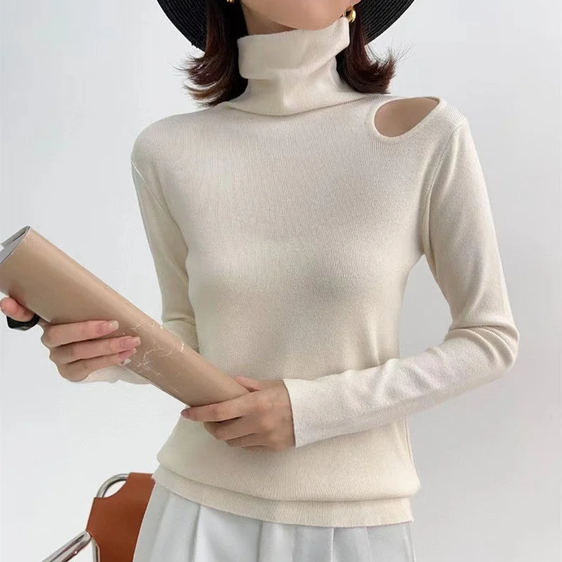 NiDELL Sneaky Design Half Turtleneck Knitted Bottoming Shirt Inner Wearing Hollow-out Sweater Women's Autumn and Winter New Design Sense Slim Top